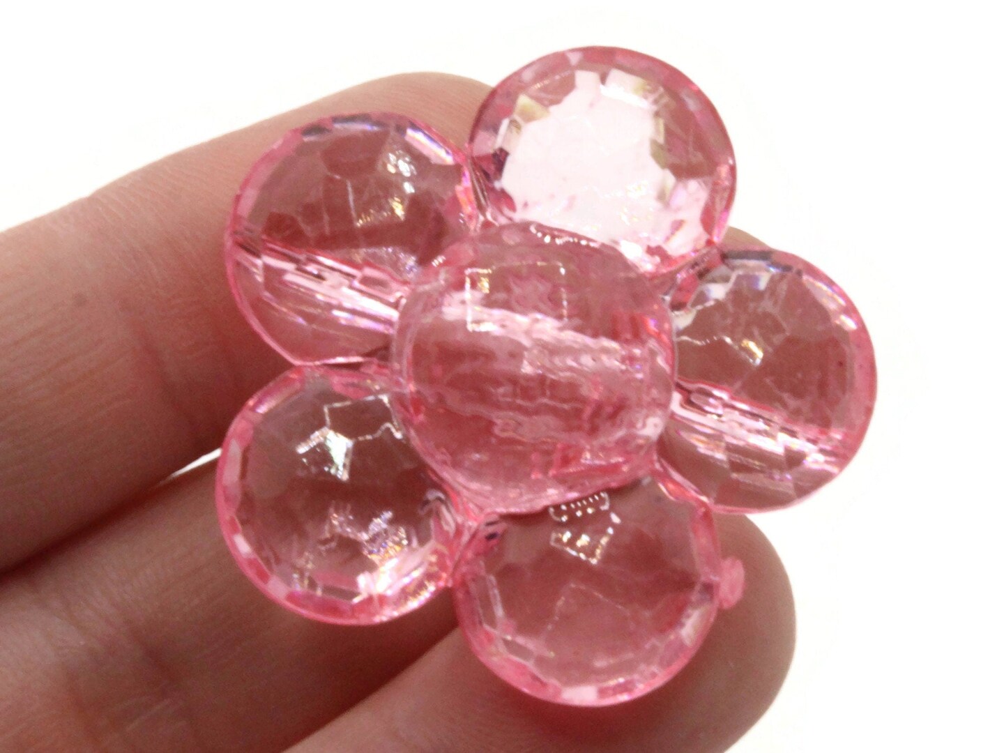 2 35mm Large Light Pink Flat Faceted Flower Plastic Shank Buttons