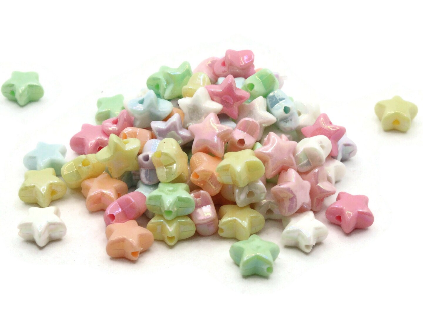 75 11mm Mixed Shiny Pastel Colors Puffed Star Plastic Beads