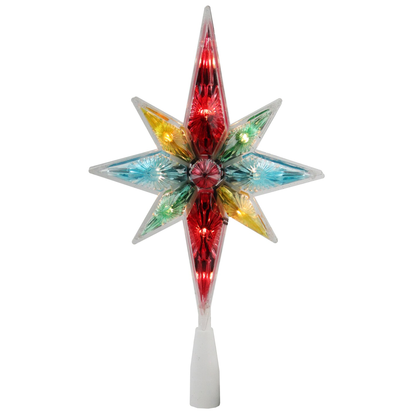 Northlight 10.75&#x22; Lighted Multi Colored Star Tree Topper- Clear Lights
