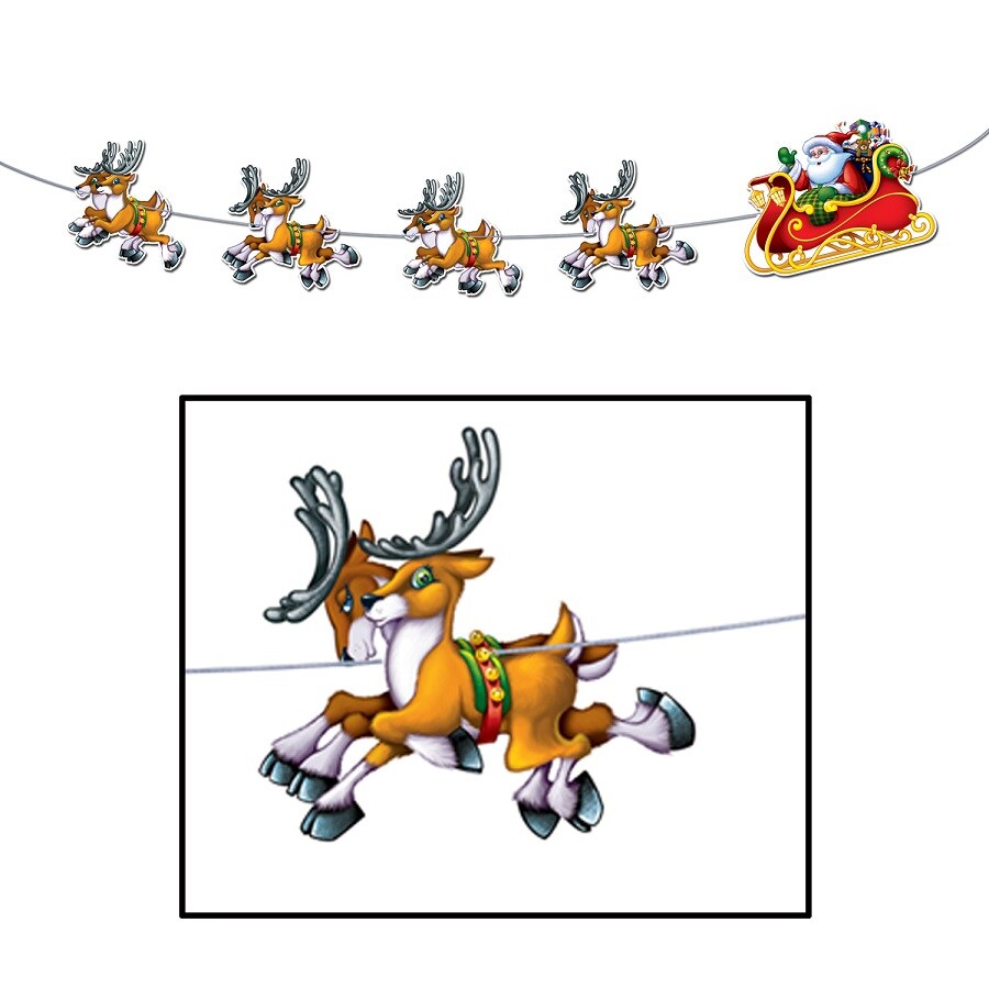 Beistle Pack of 12 Santa and Reindeer Jointed Streamer Christmas Decorations 8&#x27;