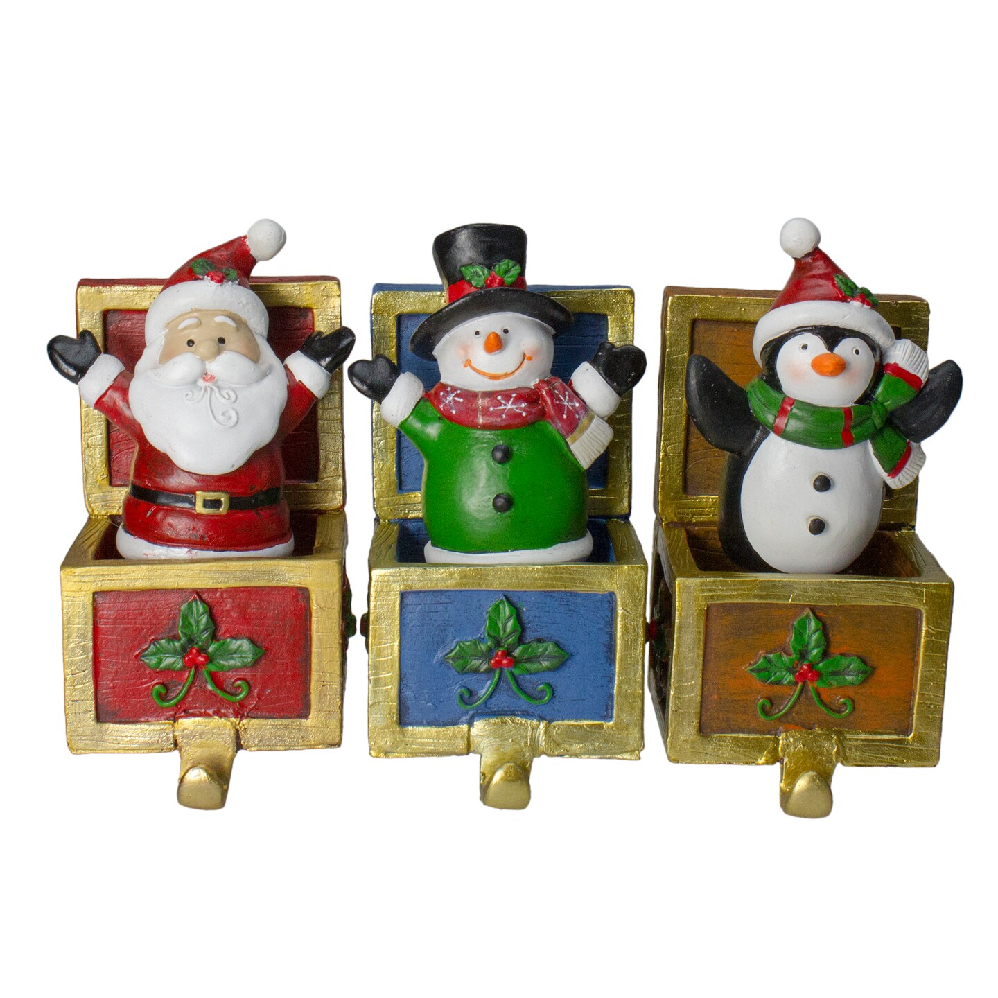 Northlight Santa Snowman and Penguin in Gift Boxes Christmas Stocking Holders - Set of 3 - 6"