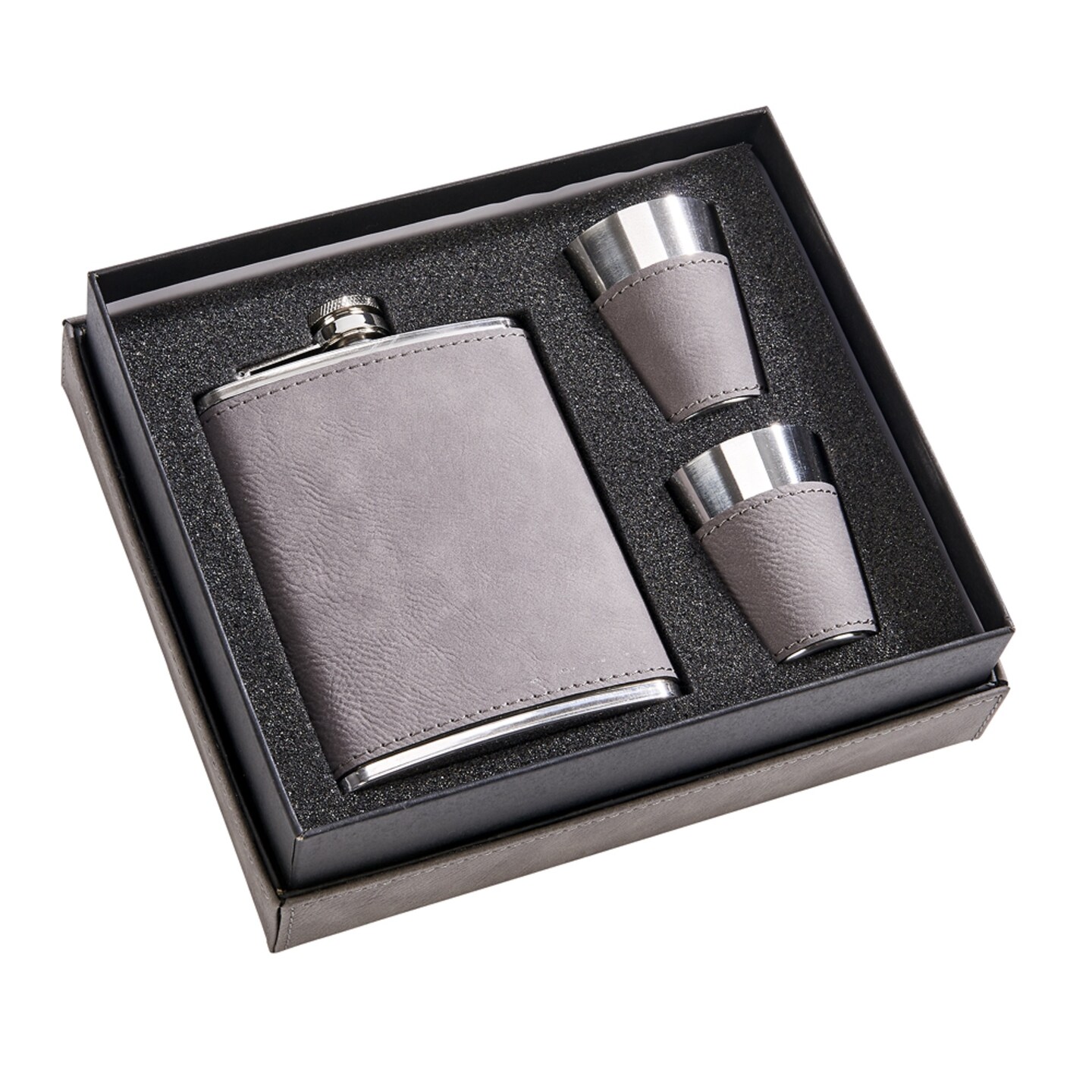 Contemporary Home Living 2.25" Gray Leatherette Flask Set with Cup