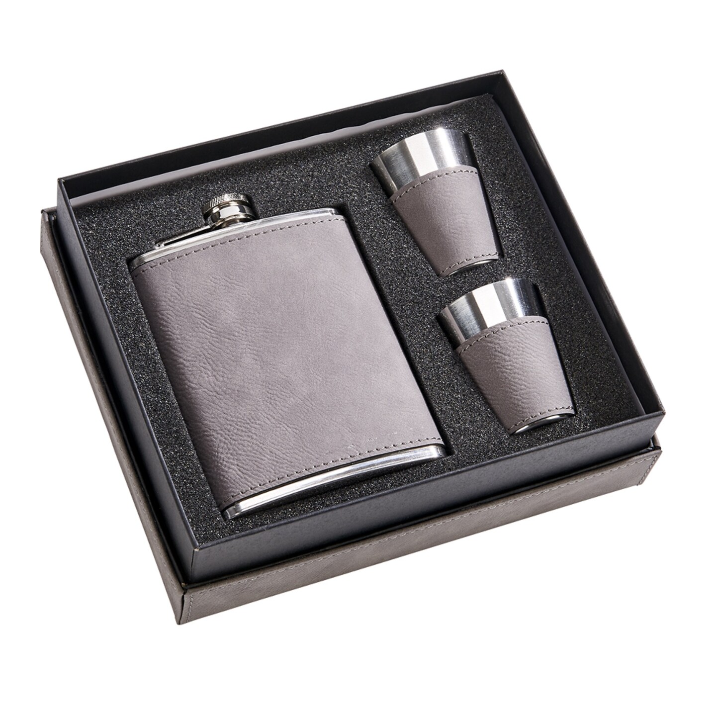 Contemporary Home Living 2.25&#x22; Gray Leatherette Flask Set with Cup