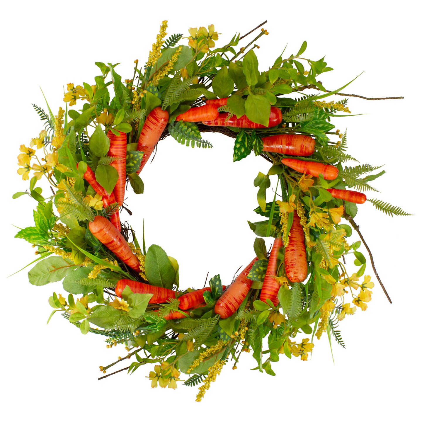 Northlight Carrot and Berry Foliage Easter Floral Spring Wreath, Orange and Yellow 22&#x22;