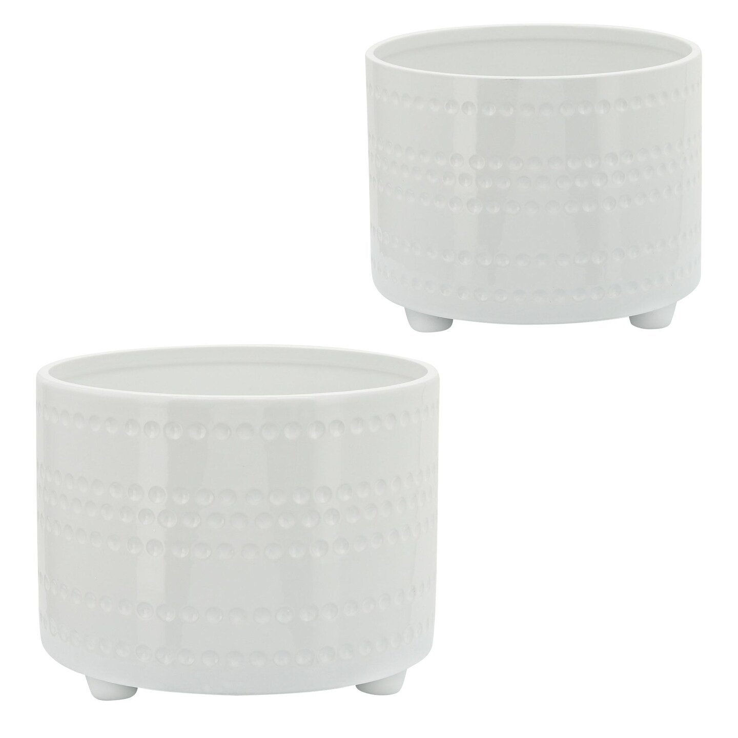 Kingston Living Ceramic Outdoor Dotted Footed Planters - 12" - White - Set of 2