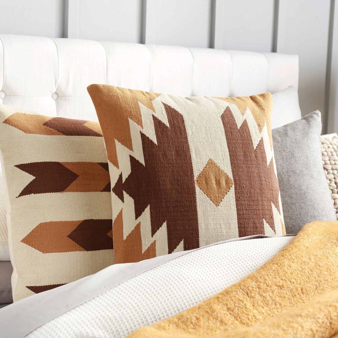 Tiwari Home 18 Brown and Cream Textured Pattern Square Throw