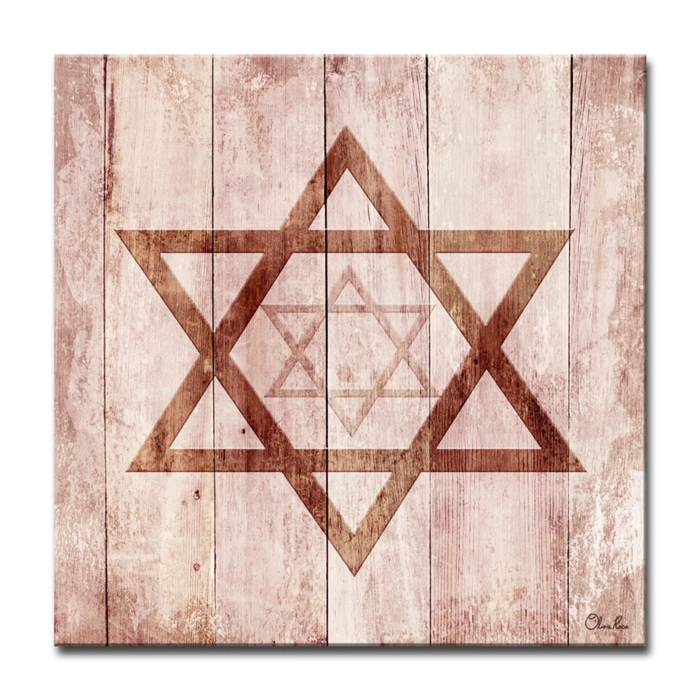 Crafted Creations Brown and Beige Star of David I Square Wall Art Decor 12&#x22; x 12&#x22;