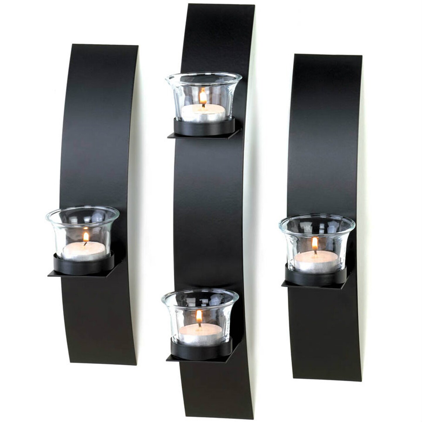 Accent Plus Home Decorative Sleek Black Curved Iron Wall Sconce Set
