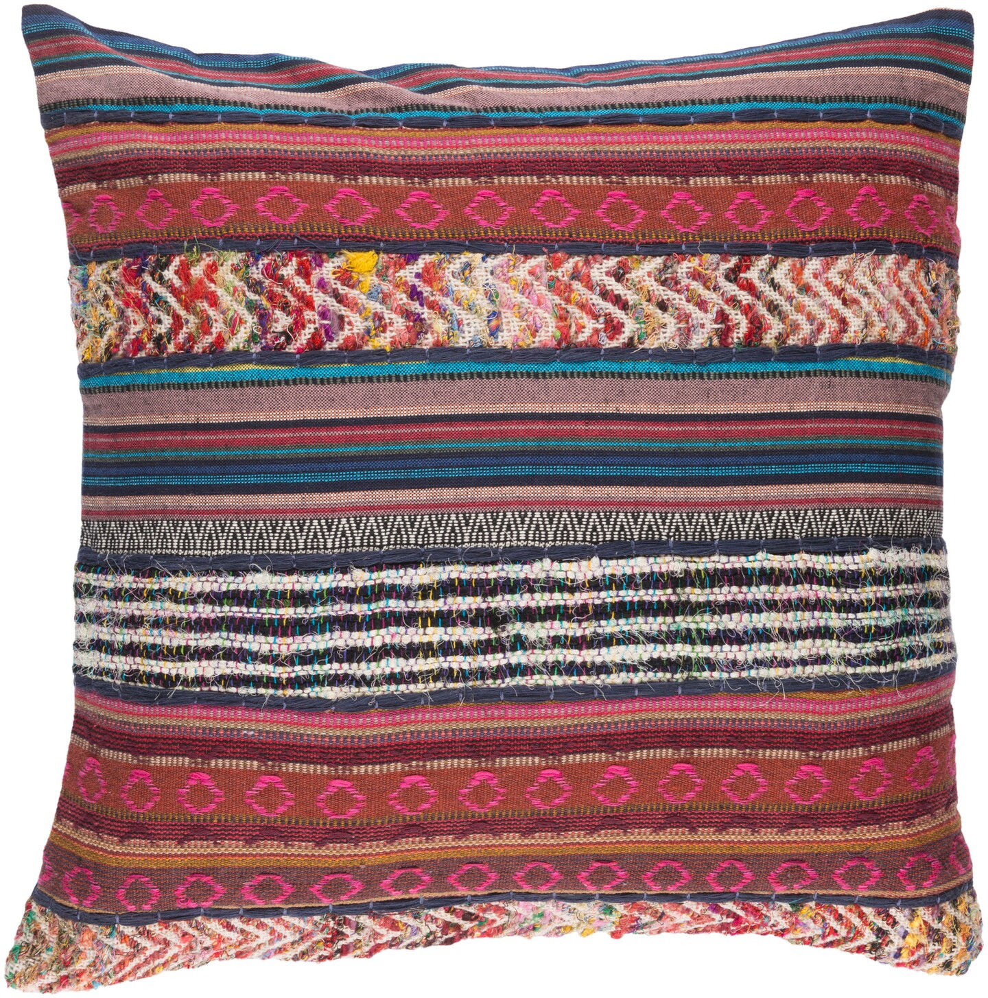 Tiwari Home 20&#x22; Burgundy Red and Navy Blue Striped Square Throw Pillow - Down Filler
