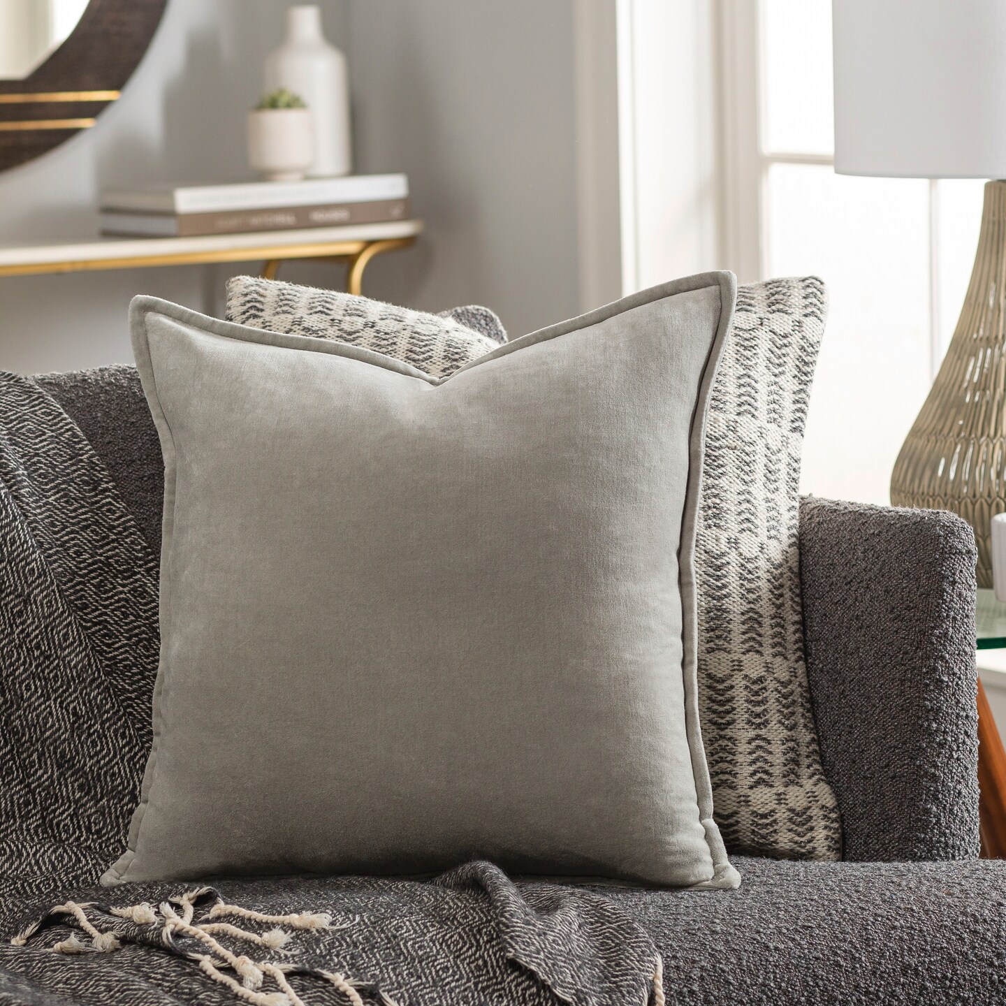 Diva At Home 13" x 20" Solid Light Haze Gray Contemporary Woven Decorative Throw Pillow