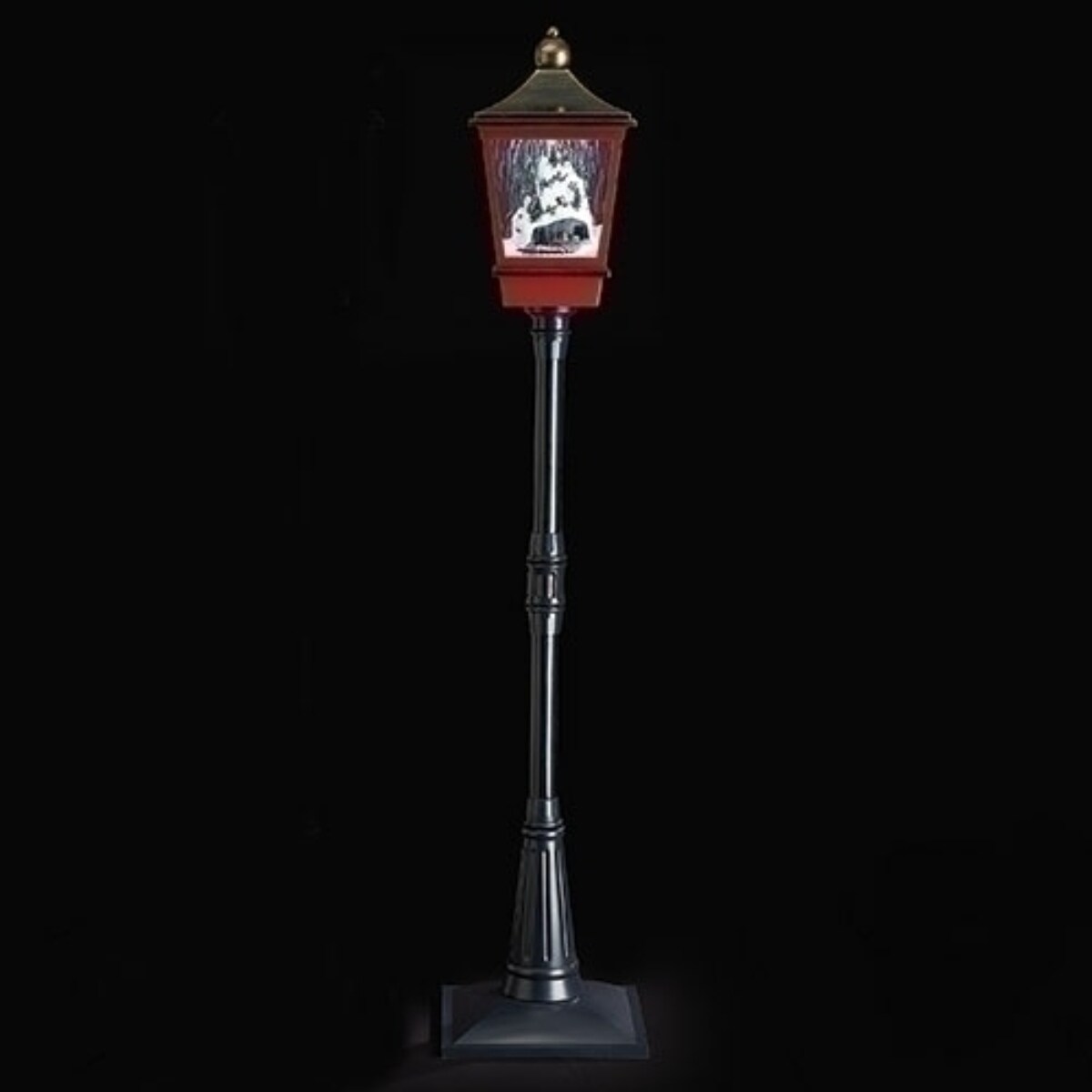 Roman LED Lighted Snowing Mountain Christmas Street Lamp - 75&#x22; - Black and Red