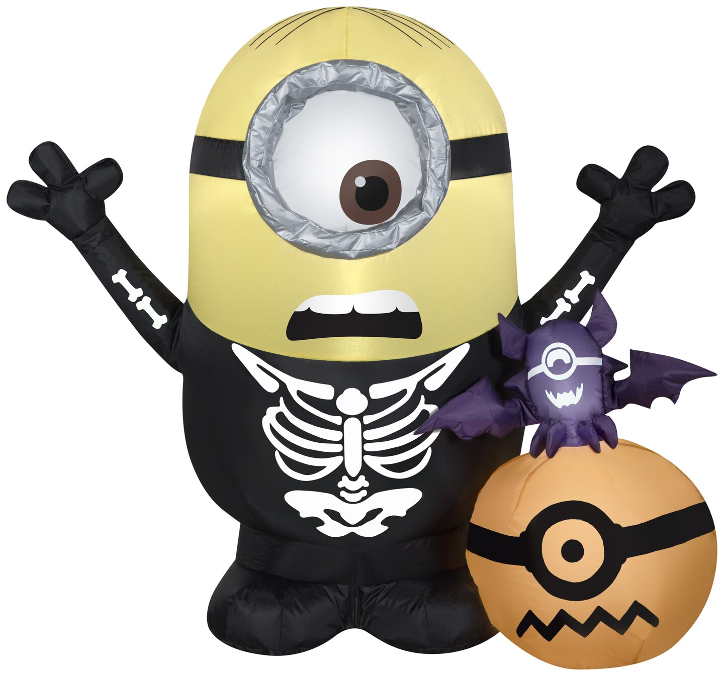 3.5' Gemmy Airblown Inflatable Minion Skeleton Pumpkin Scene Halloween Yard Decoration 225046