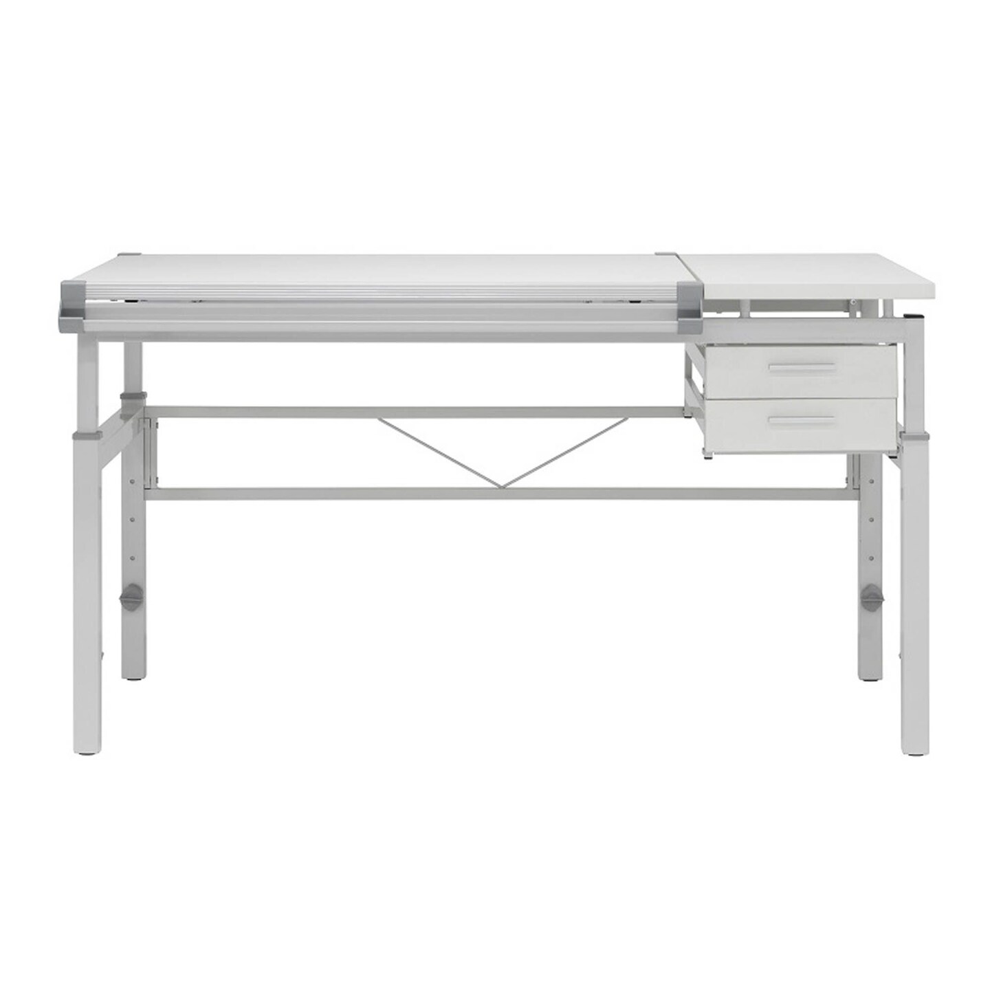 Graphix II Height Adjustable, Split Top, Pro Line Drafting Table With 39.5" x 30" Tilting Top And Drawers In White
