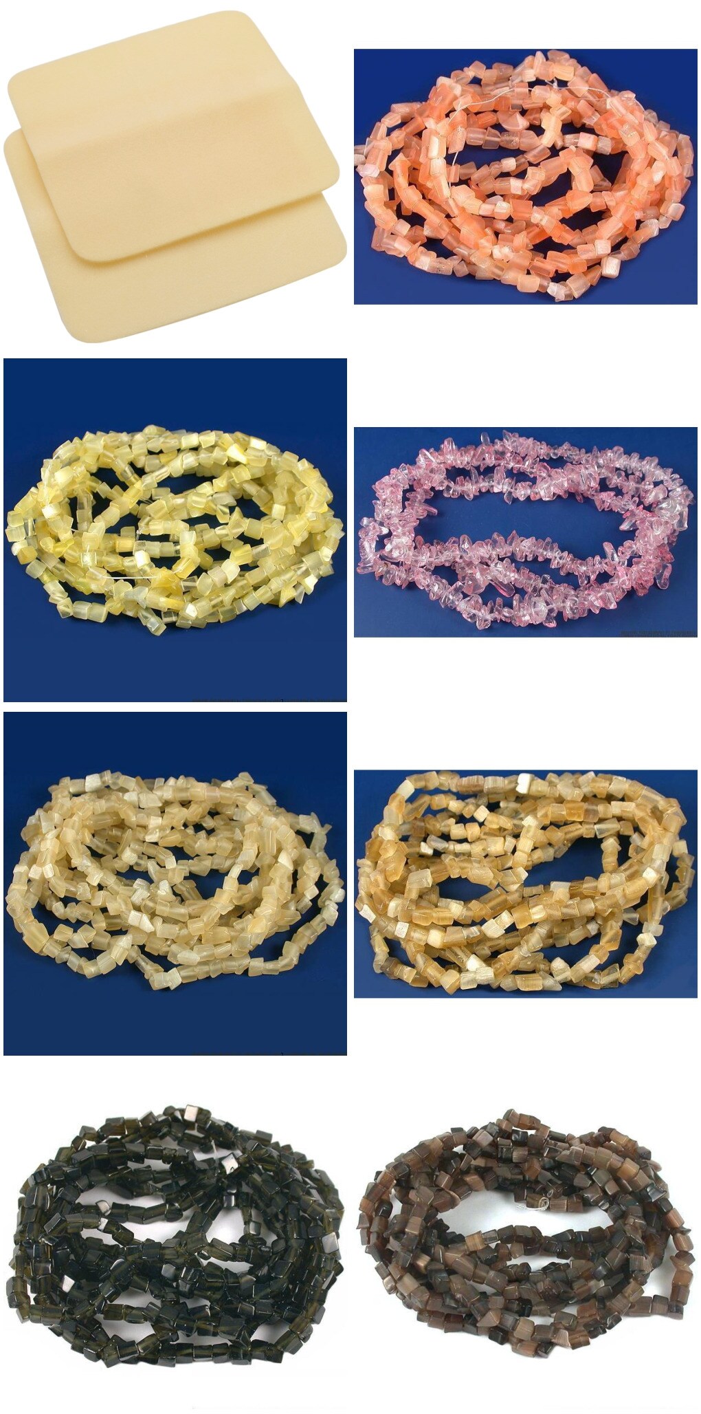 2 Beading Mats 8" x 8" & 7 Strands Glass & Chip Beads Various Colors and Sizes