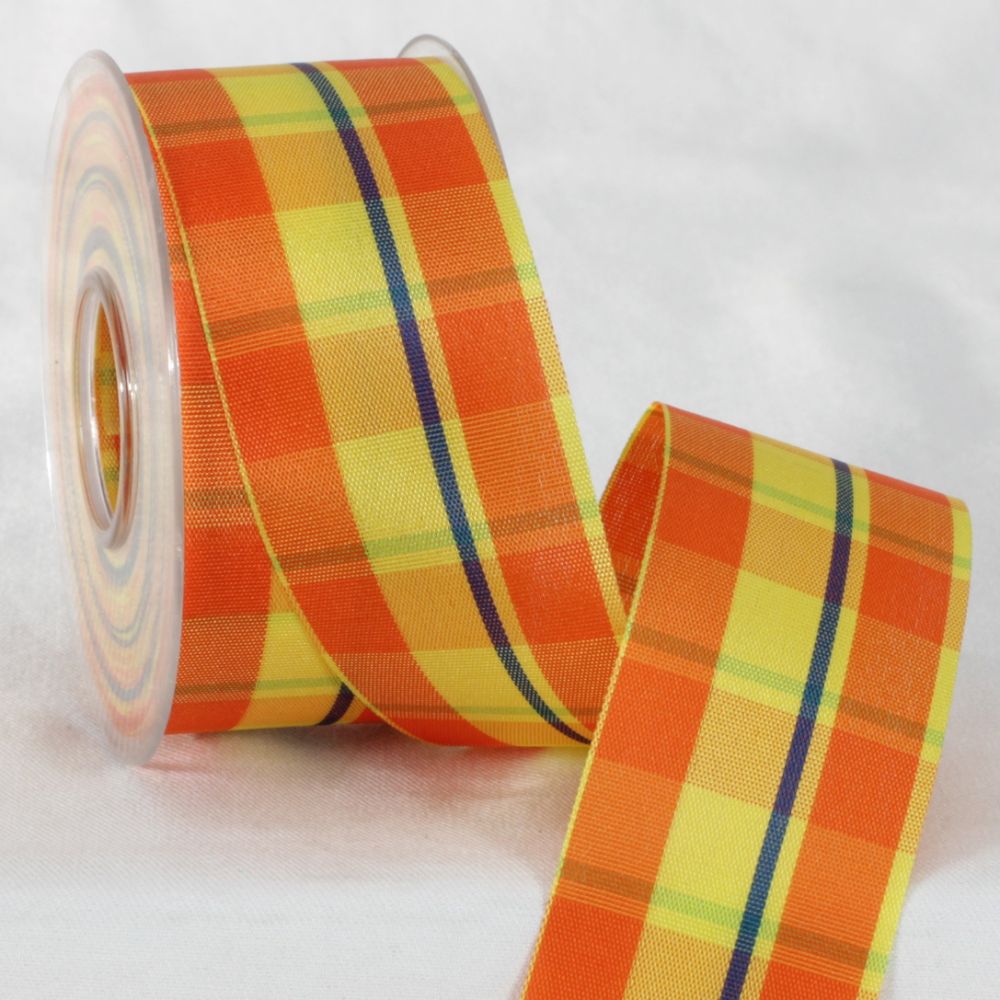 The Ribbon People Orange and Yellow Plaid Patterned Scotchshock Ribbon 1.5&#x22; x 27 Yards