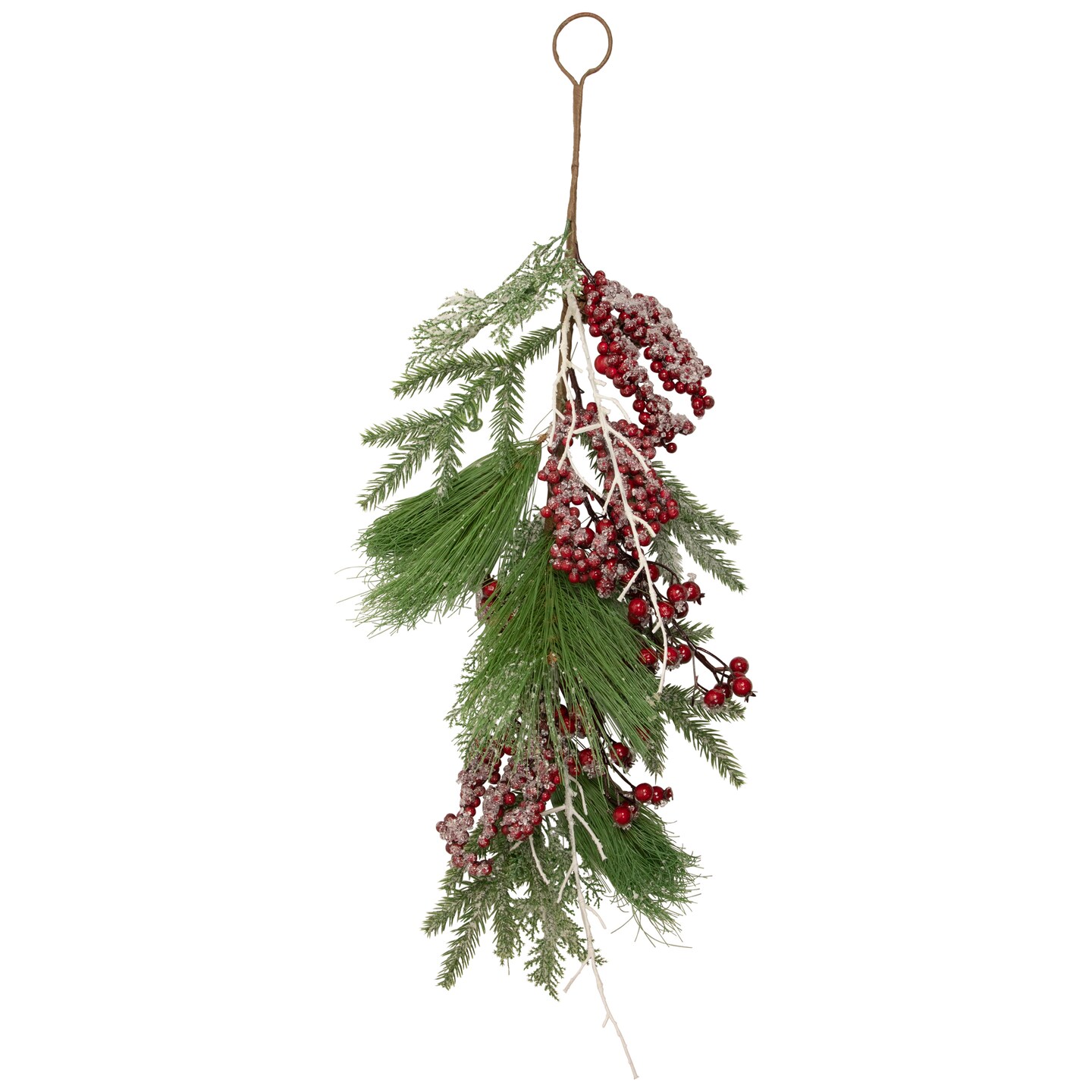 Northlight 28" Frosted Red Berries and Pine Cones Artificial Christmas Teardrop Swag