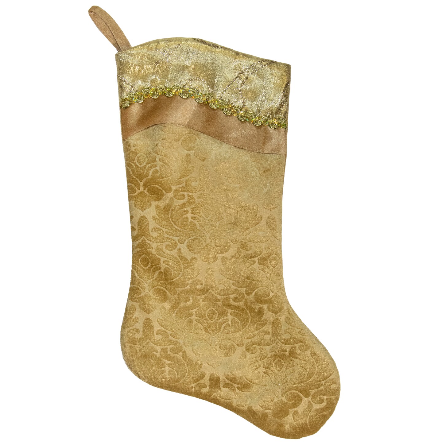 Northlight 20.5&#x22; Gold Etched Velvet Christmas Stocking with Glitter Print and Metallic Trim