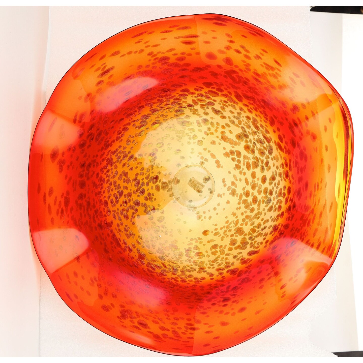 CC Home Furnishings 25.5&#x22; Orange and Yellow Speckled Dotted Pattern Hand Blown Glass Plate