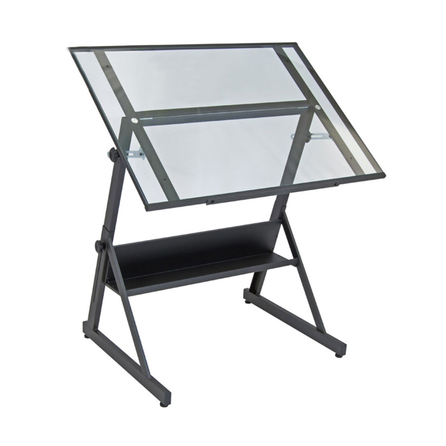 Solano Height Adjustable Drawing Table In Charcoal Black / Clear Glass