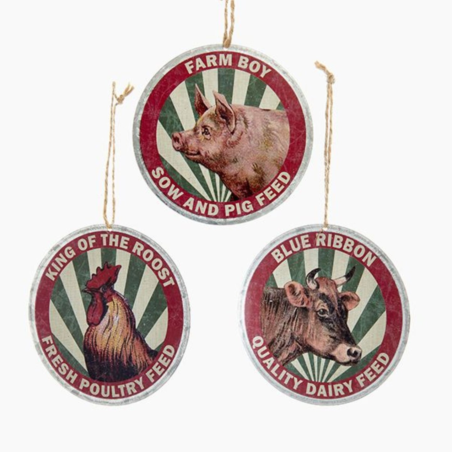 Kurt Adler Farm Animal &#x22;Feed&#x22; Christmas Pendant Ornament Set  - 3.75&#x22; - Set of 36
