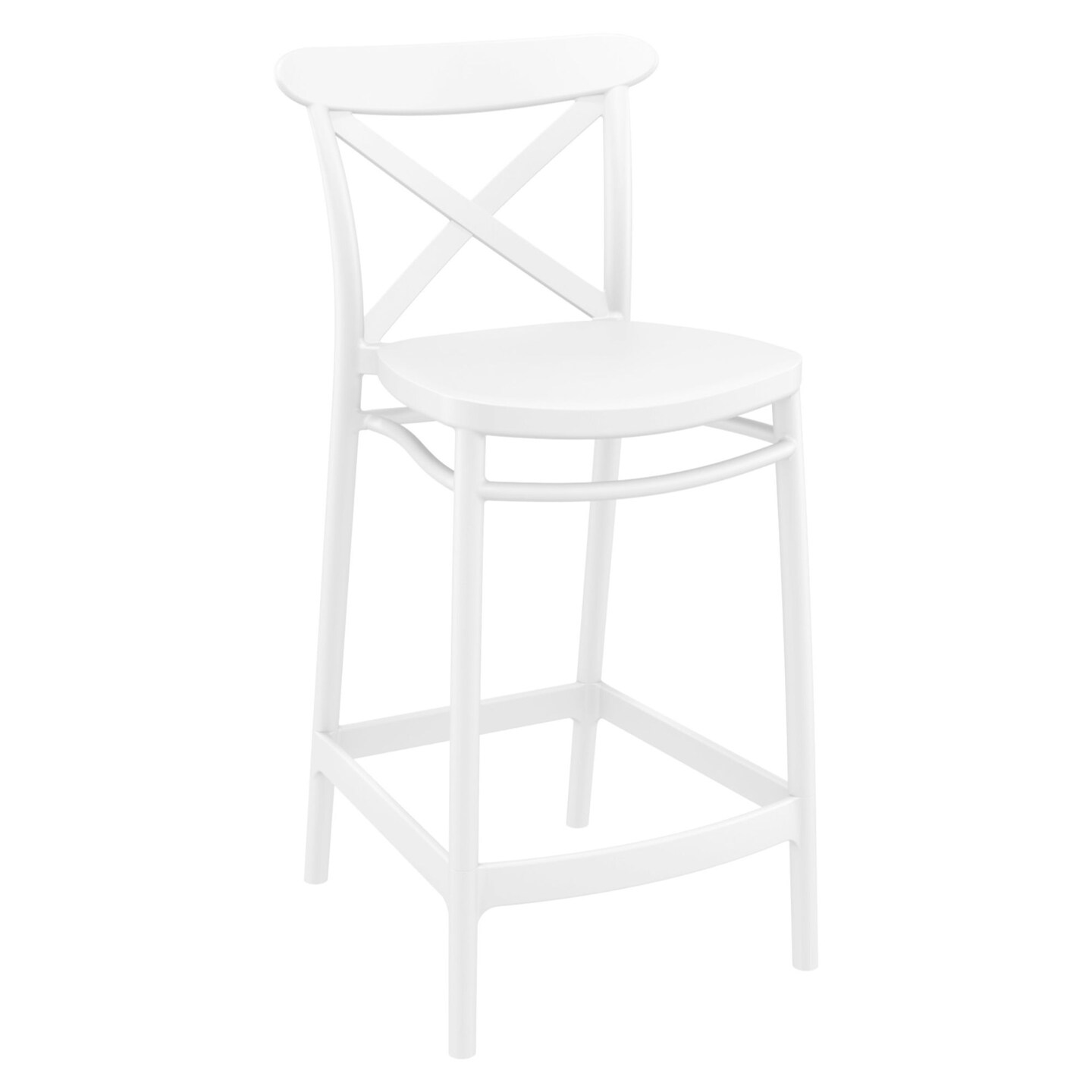 Luxury Commercial Living 37.75&#x22; White Solid X Accented Outdoor Patio Counter Stool
