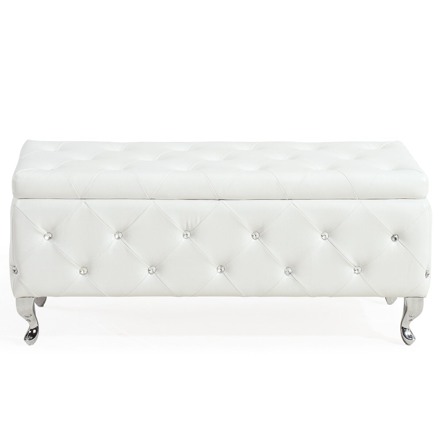 Contemporary Home Living 43.25&#x22; White and Silver Rectangular Storage Ottoman