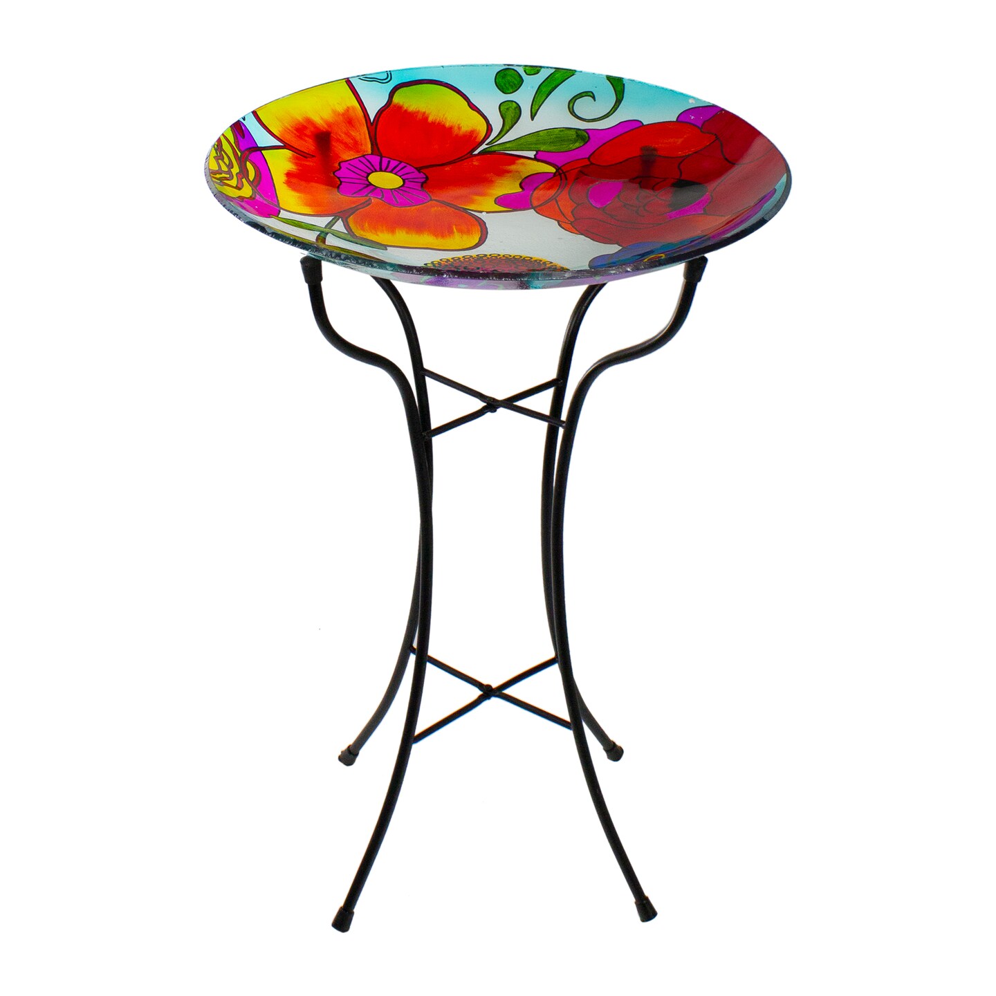 Northlight 18” Multi-Colored Hand Painted Glass Floral Pattern Outdoor Patio Bird Bath