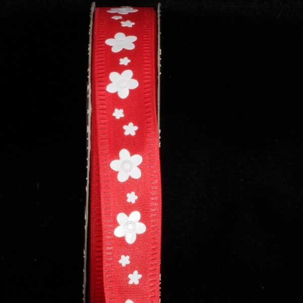 The Ribbon People Red and White Floral Wired Craft Ribbon 0.5&#x22; x 80 Yards