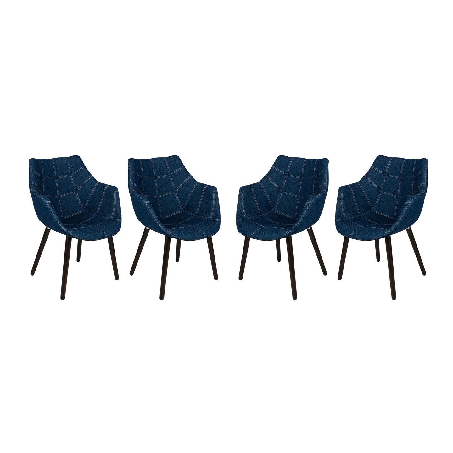 LeisureMod Milburn Tufted Denim Lounge Chair - Denim