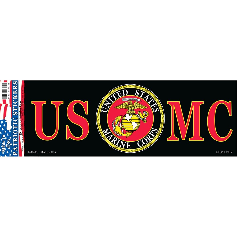 Patriotic United States Marine Corps USMC Logo Bumper Sticker 3.5"x10''