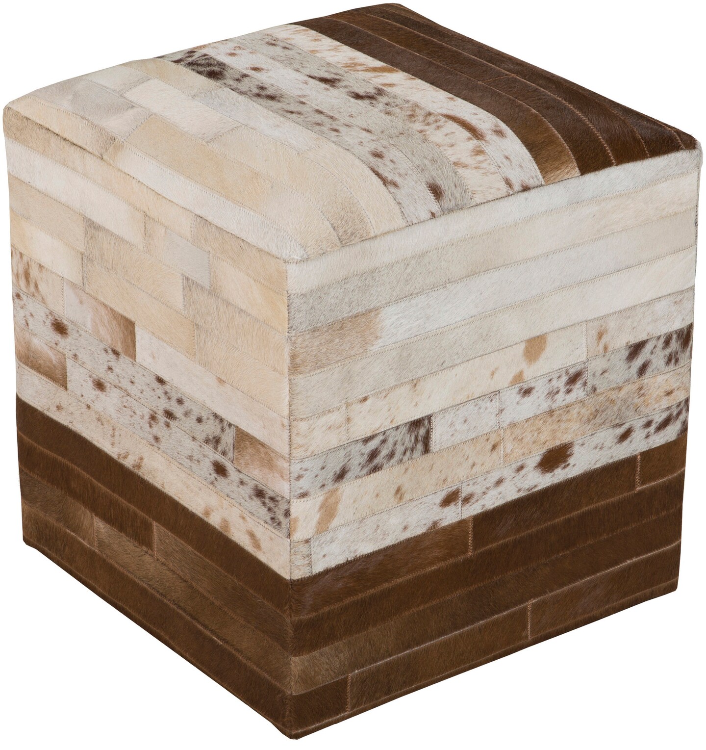 Diva At Home 18&#x22; Cream White and Chocolate Brown Earth Minerals Leather Square Pouf Ottoman