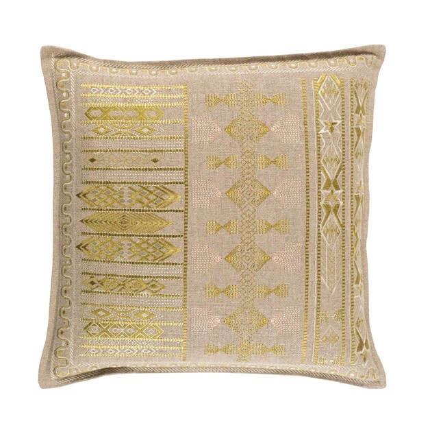 Tiwari Home 20&#x22; Beige and Olive Green Woven Contemporary Square Throw Pillow