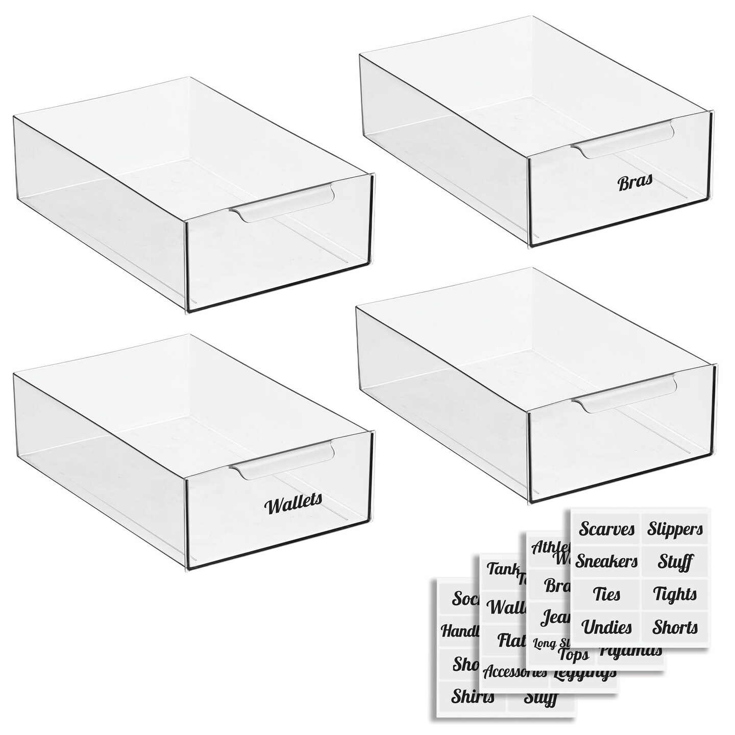 mDesign Modern Plastic Drawer Organizer for Clothes + 32 Labels