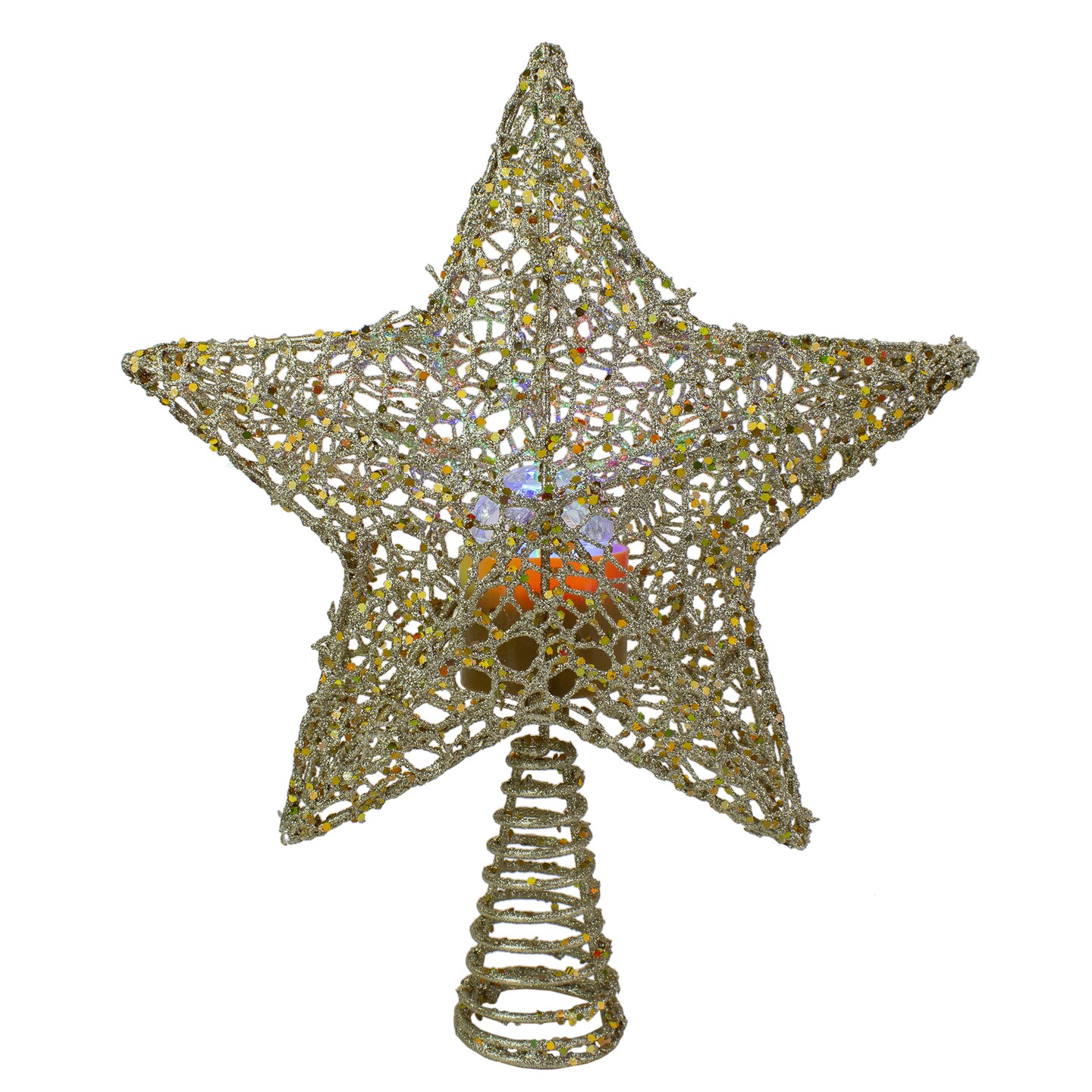 Northlight 13&#x22; Lighted Gold Star with Rotating Projector Christmas Tree Topper - Multicolor LED lights