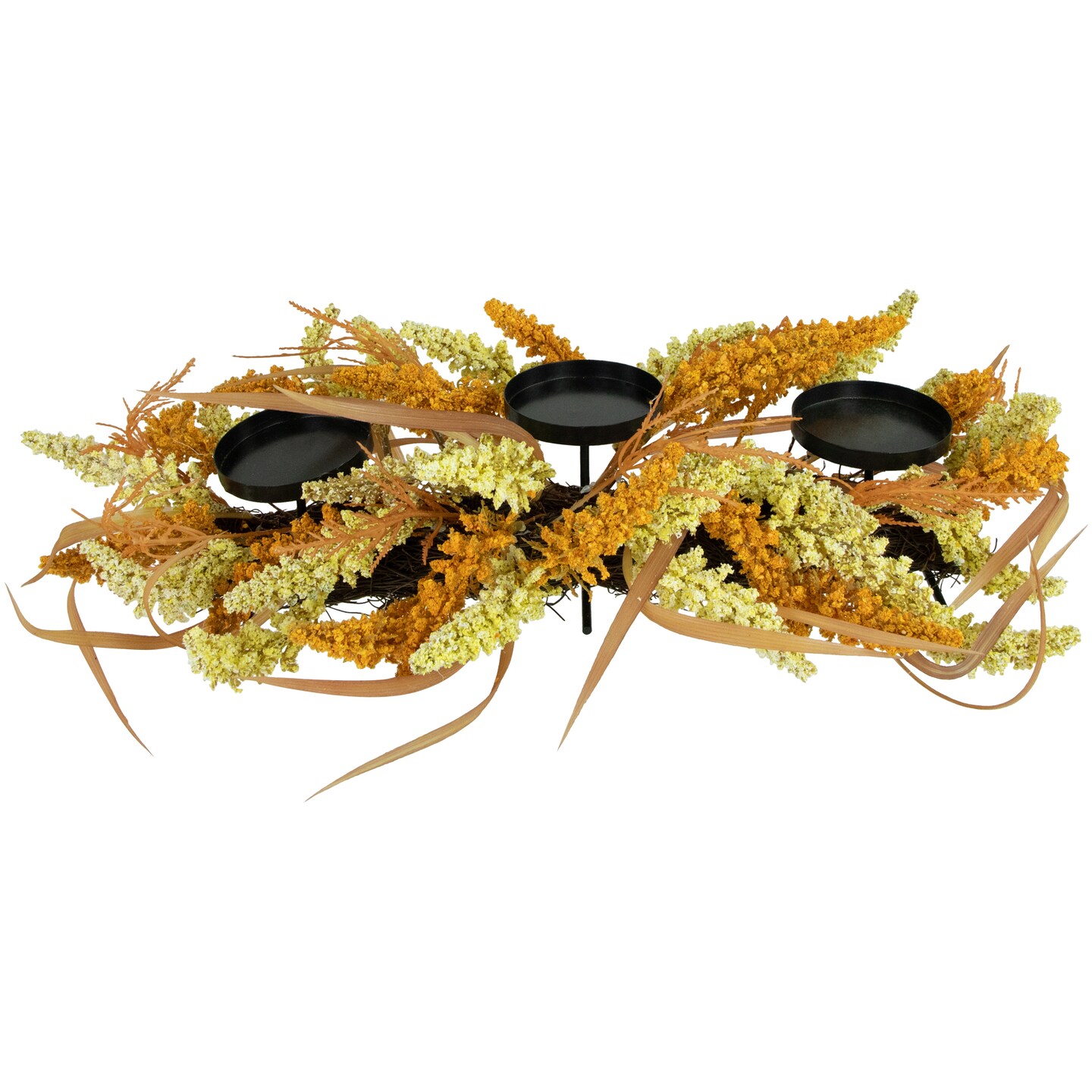 Candle Holder Harvest Triple with Metal/Glass Includes Hurricane - Thumbnail 4
