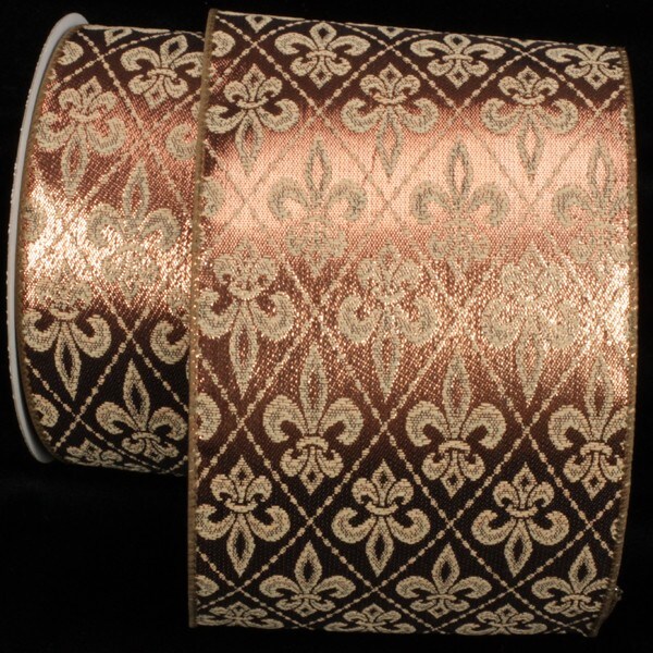 The Ribbon People Metallic Olive and Gold Fleur De Lis Wired Craft Ribbon 5" x 20 Yards