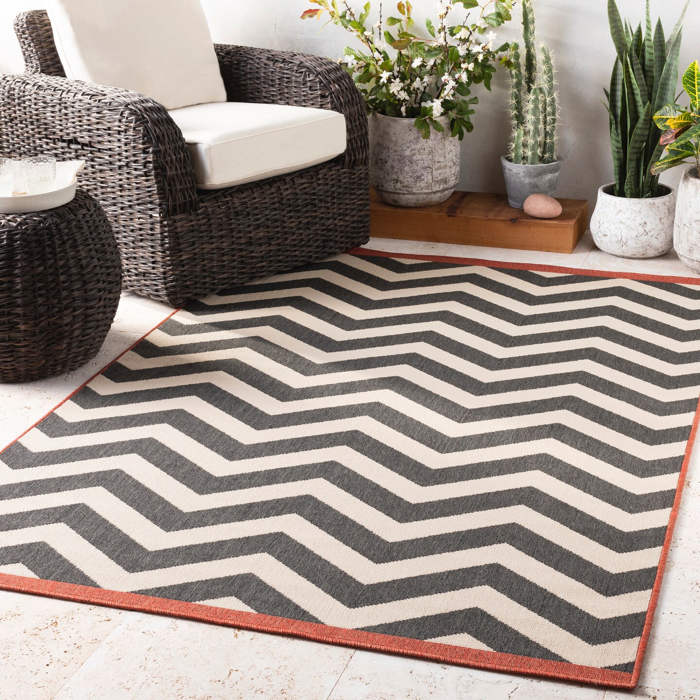 Tiwari Home 2.25' x 11.75' Brown and Black Machine Woven Geometric Rectangular Outdoor Area Throw Rug Runner