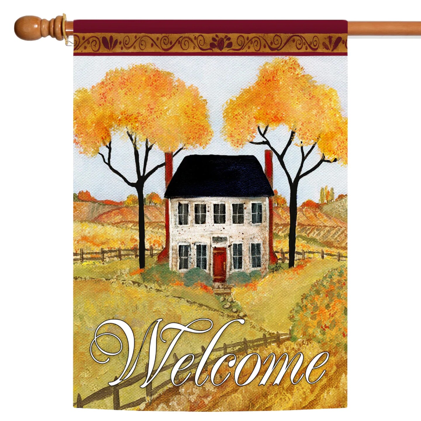 Toland Home Garden The Welcome Farmhouse Yellow and Green Rectangular House Flag 28&#x22; x 40&#x22;