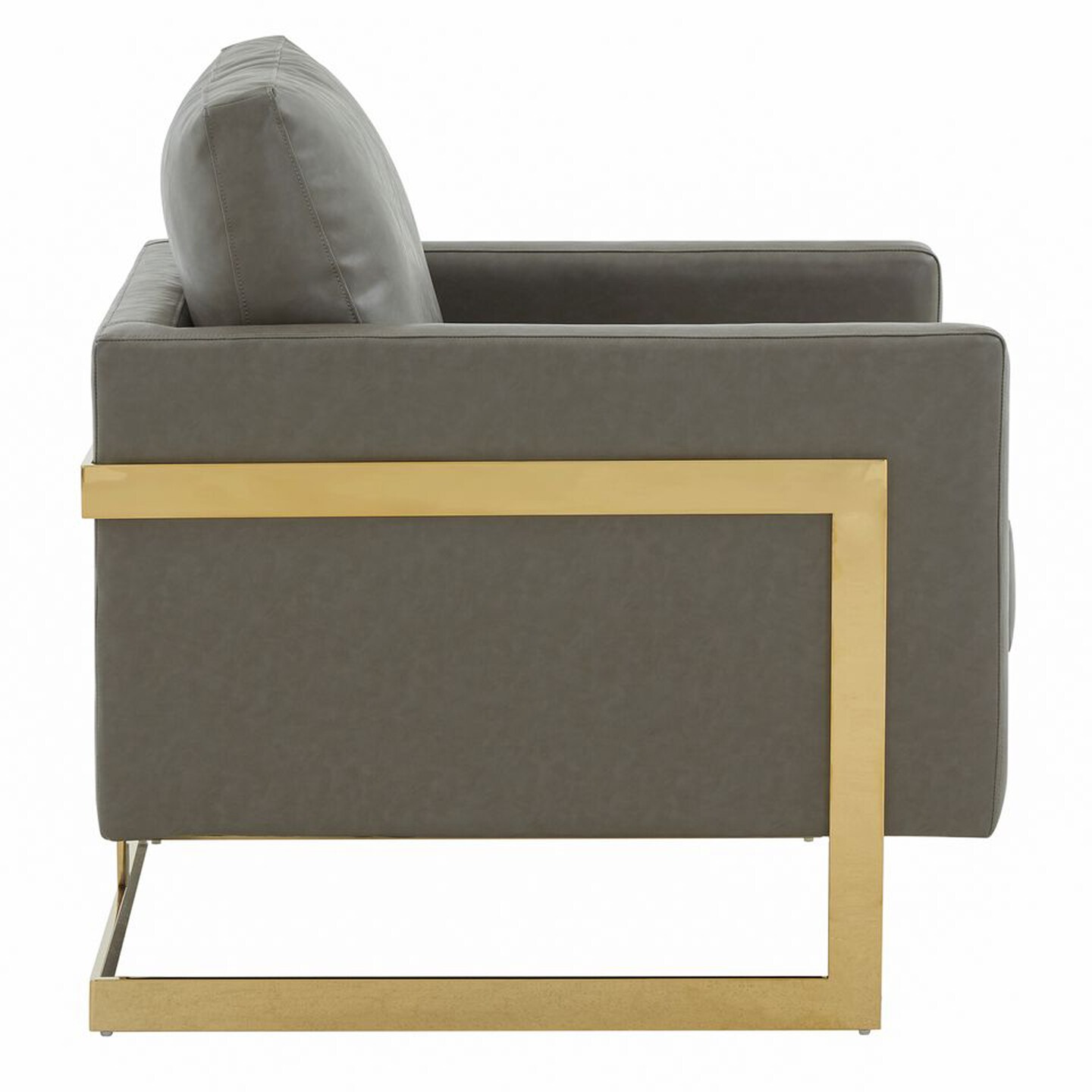 LeisureMod Lincoln Leather Accent Armchair with Gold Frame