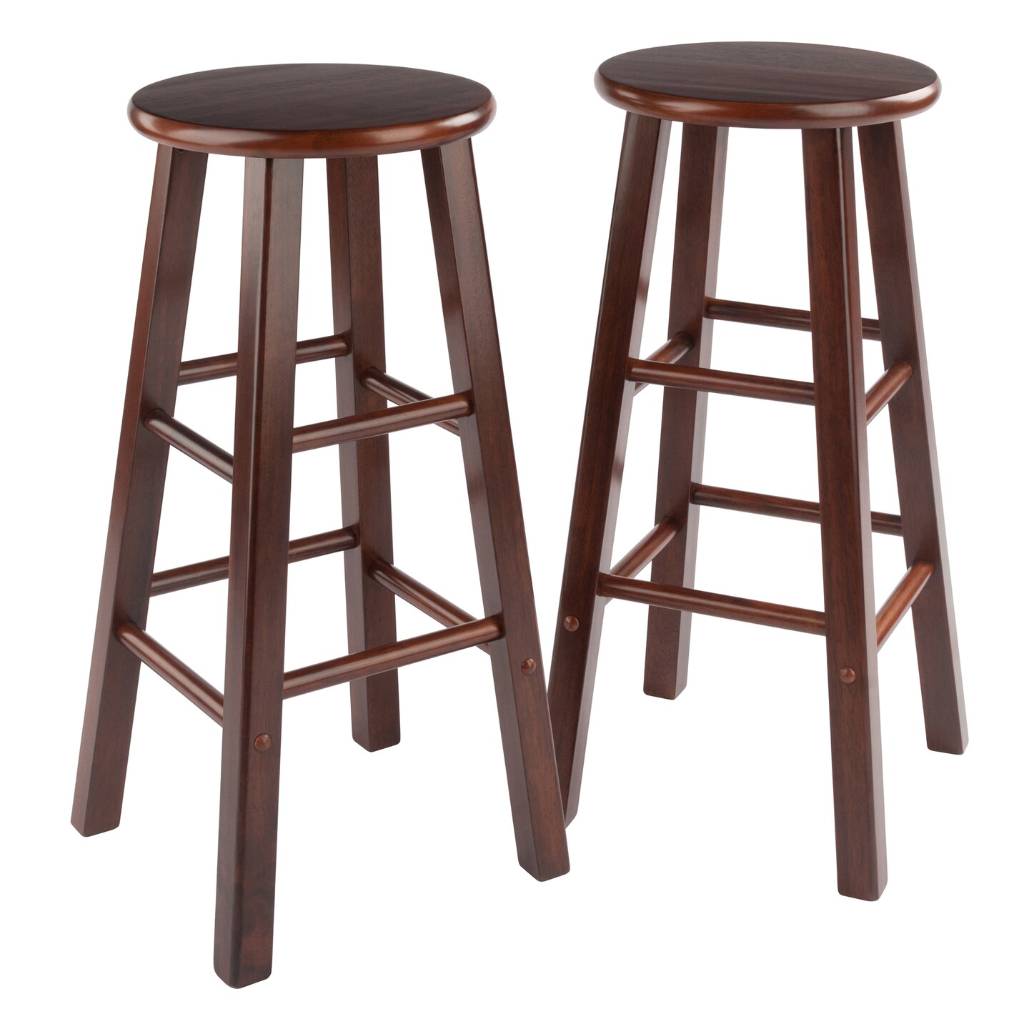 Contemporary Home Living Set of 2 Walnut Brown Solid Wood Bar Stools 29"