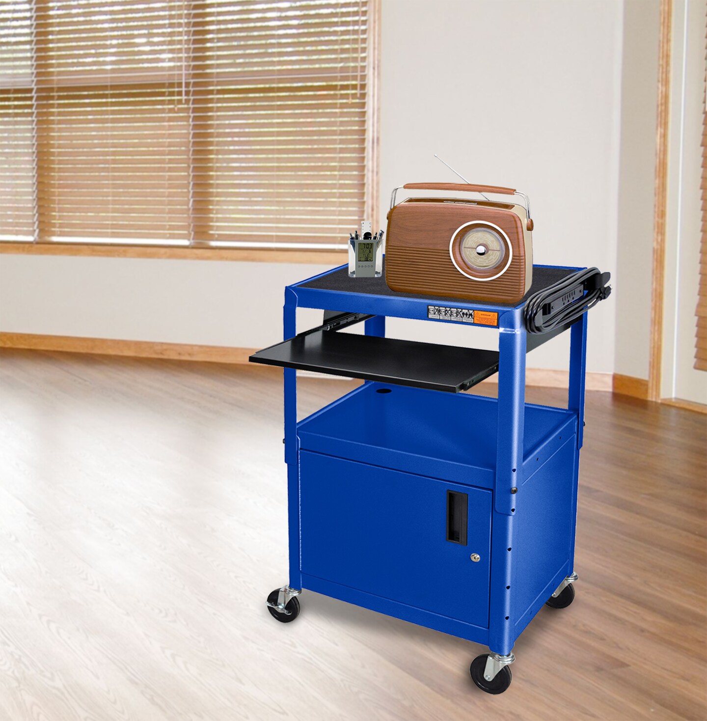 Luxor Office Multipurpose Height Adjustable Metal A/V Utility Cart with Pullout Keyboard Tray and Cabinet