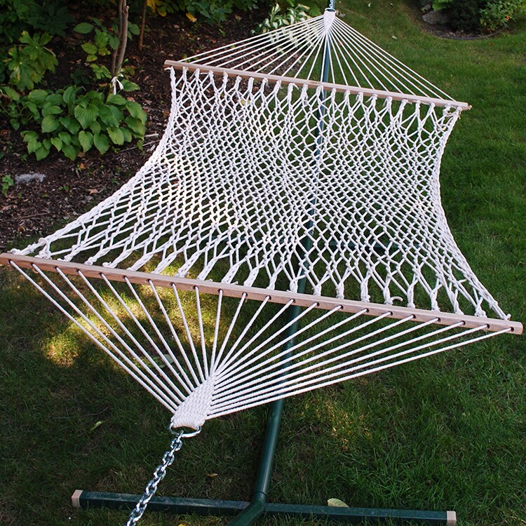 The Hamptons Collection 11' White Macrame Netted Hammock with Wooden Bars