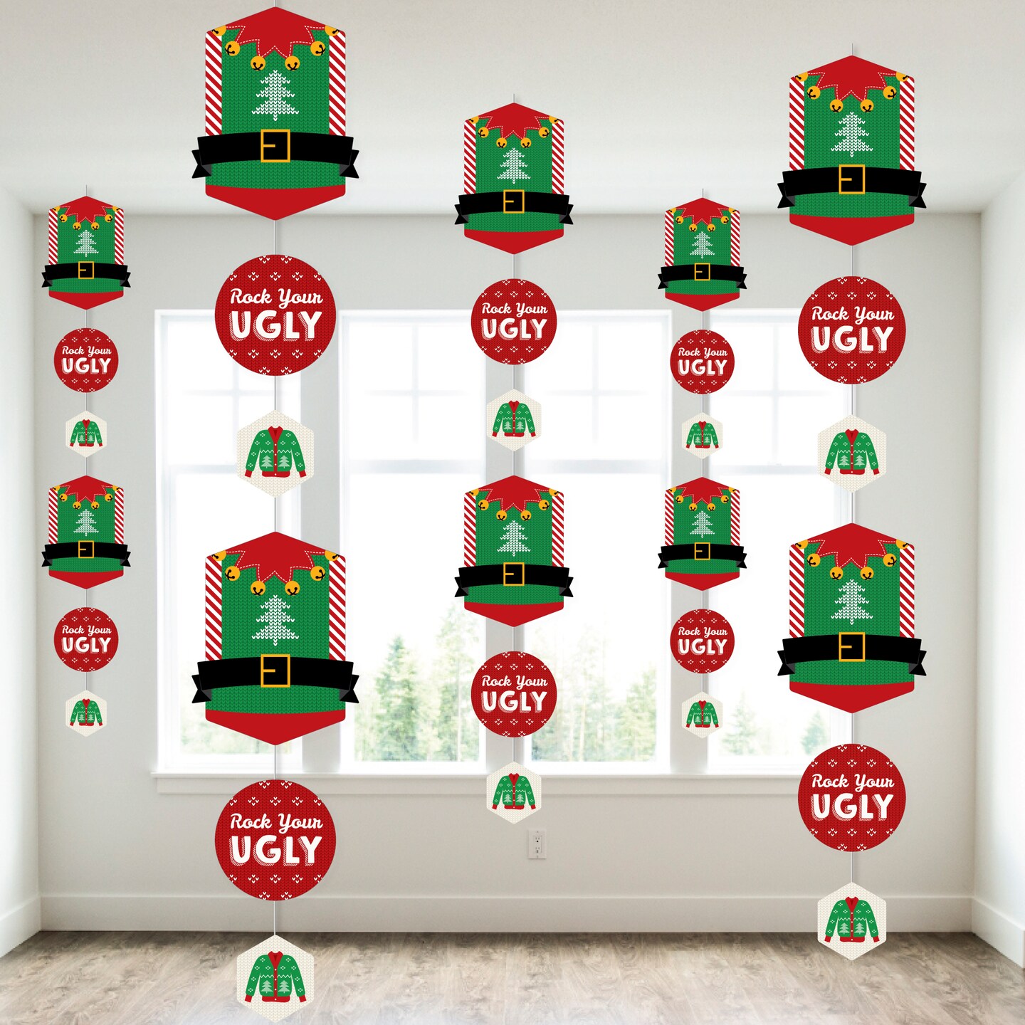Big Dot of Happiness Ugly Sweater - Holiday and Christmas Party DIY Dangler Backdrop - Hanging Vertical Decorations - 30 Pieces