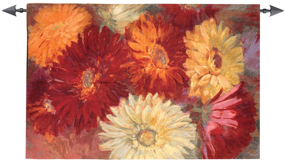 Manual Weavers Red, Orange, Yellow &#x26; White Gerberas Cotton Wall Art Hanging Tapestry 34&#x22; x 52&#x22;