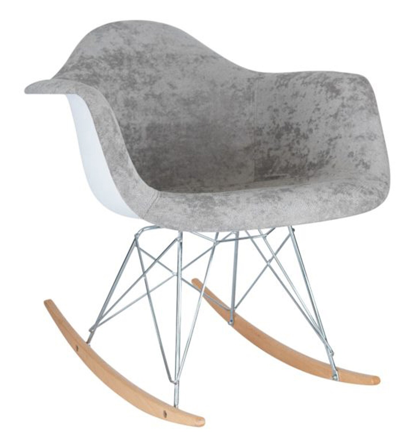 LeisureMod Wilson Velvet Eiffel Base Rocking Chair