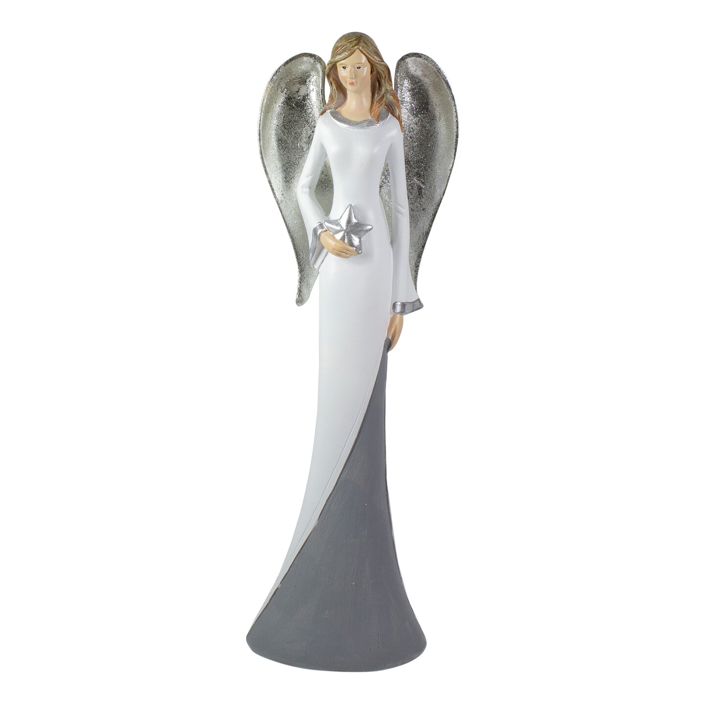 Northlight 16.5&#x22; Silver and White Angel with Star Tabletop Figurine