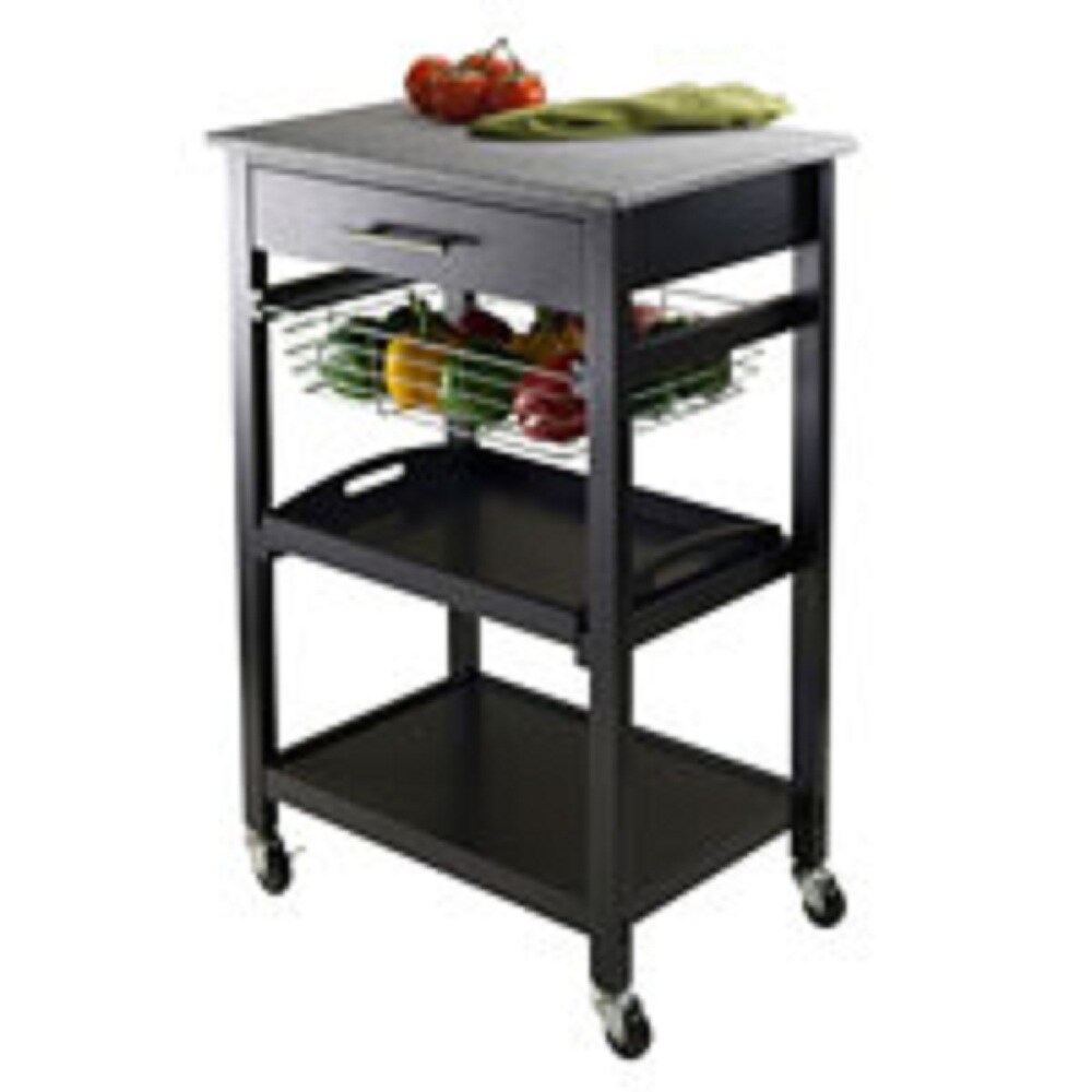 Contemporary Home Living 28.50&#x201D; Black and Gray Utility Cart with Granite top