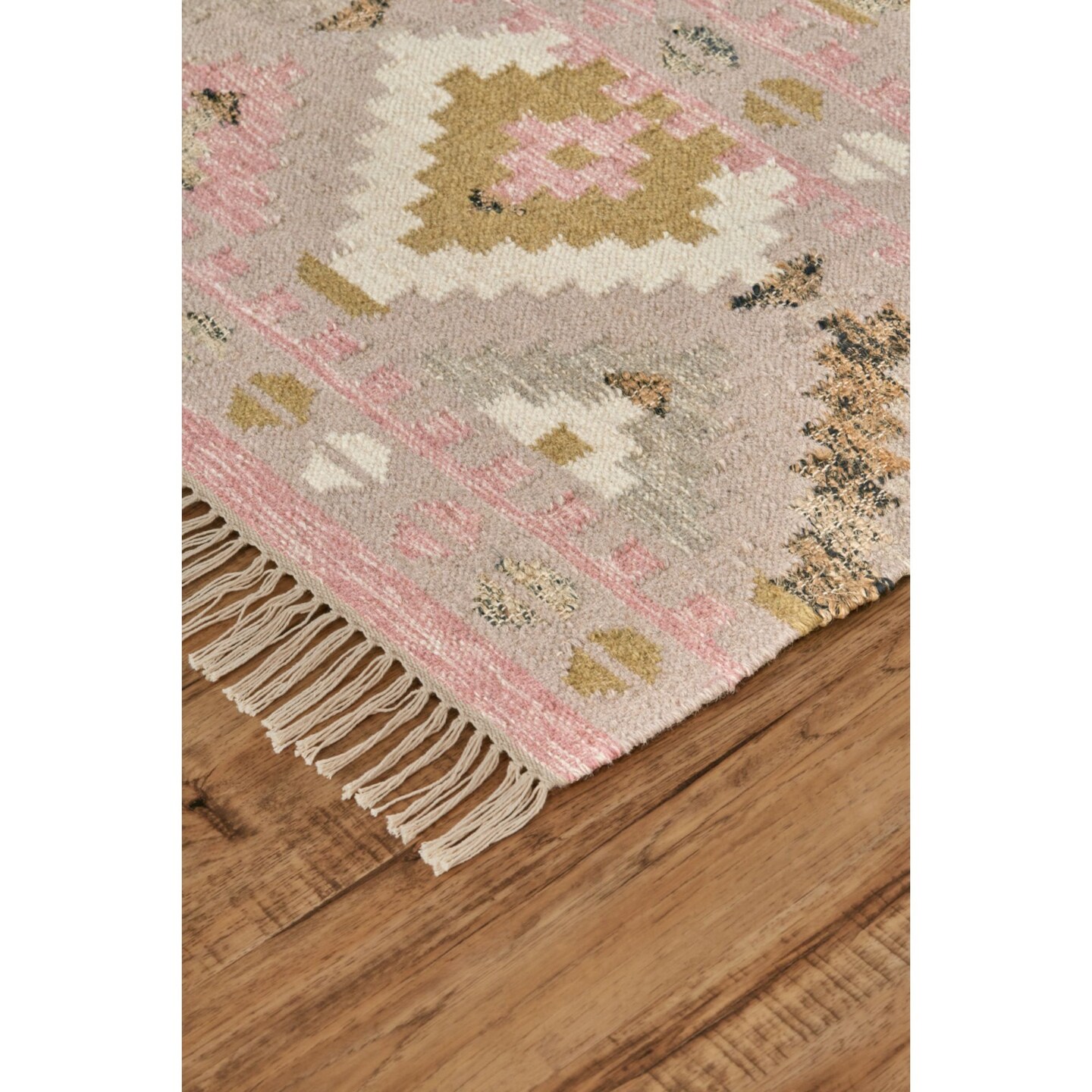 Feizy Home Collection 2&#x27; x 3&#x27; Ivory and Pink Pastel Navajo Bohemian Rectangular Wool Area Throw Rug