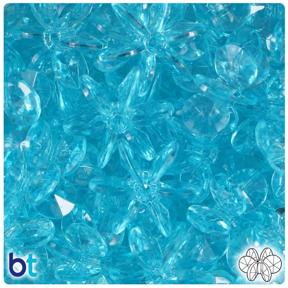 BeadTin Light Turquoise Transparent 25mm SunBurst Plastic Craft Beads (80pcs)
