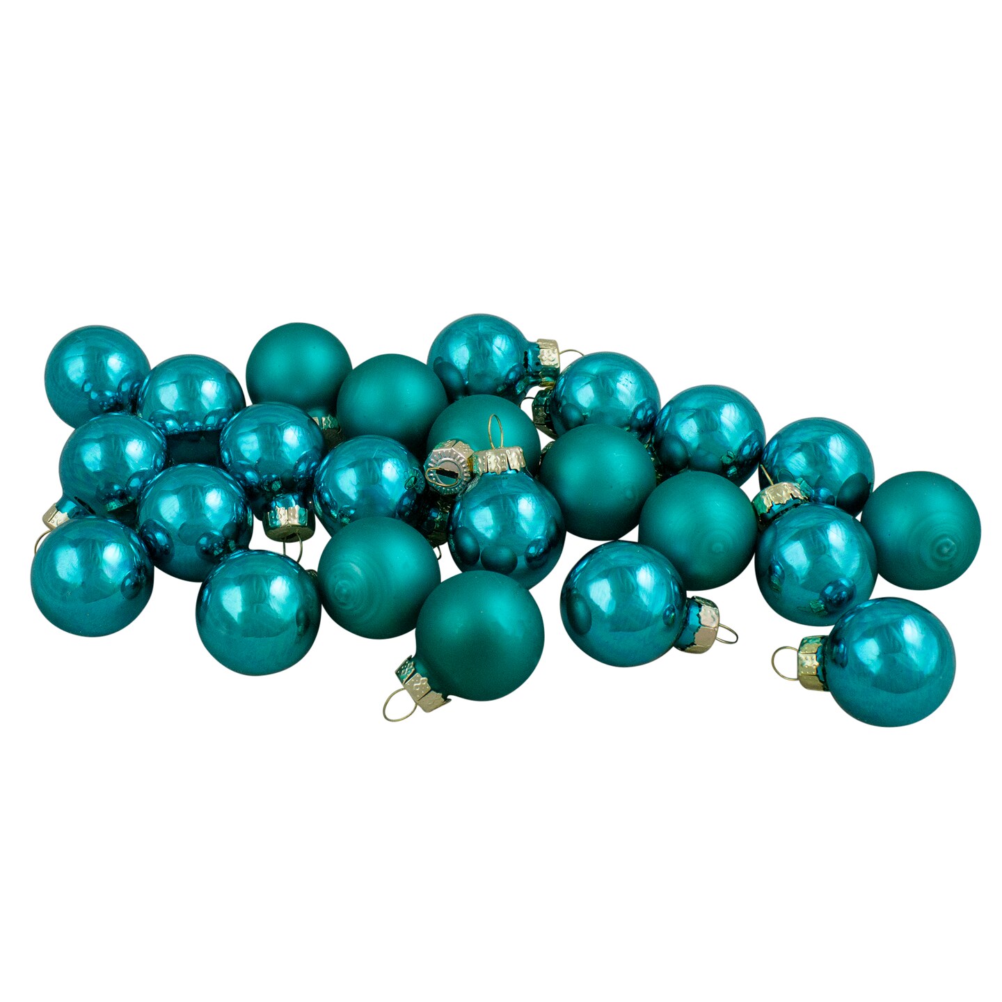 Northlight 24ct Shiny and Matte Teal Green Glass Ball Christmas Ornaments 1&#x22; (25mm)
